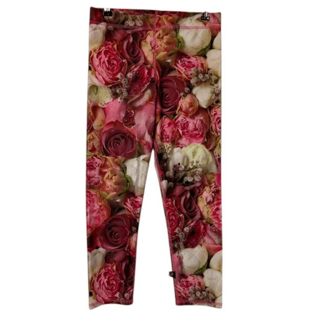 Terez Pink Floral Roses Shine Capri Leggings Floral Print Pink Small